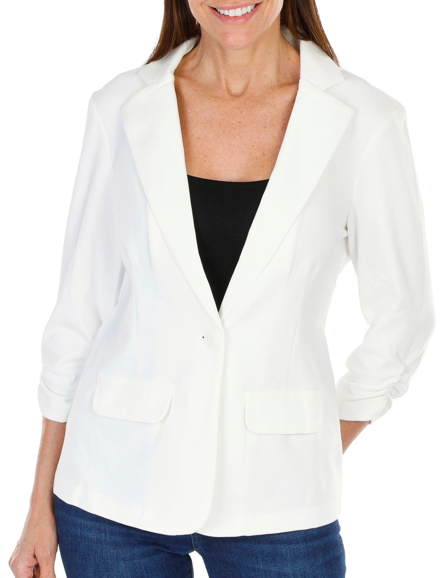 Women's Solid Single Button Blazer - White