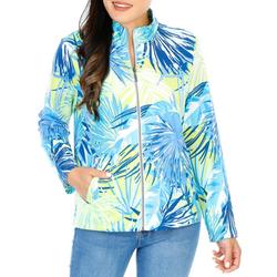 Women's Palm Leaf Print Zip Up Jacket
