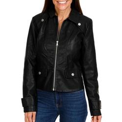 Women's Solid Faux Leather Jacket