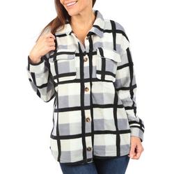 Women's Long Sleeve Fleece Shacket - Grey Multi