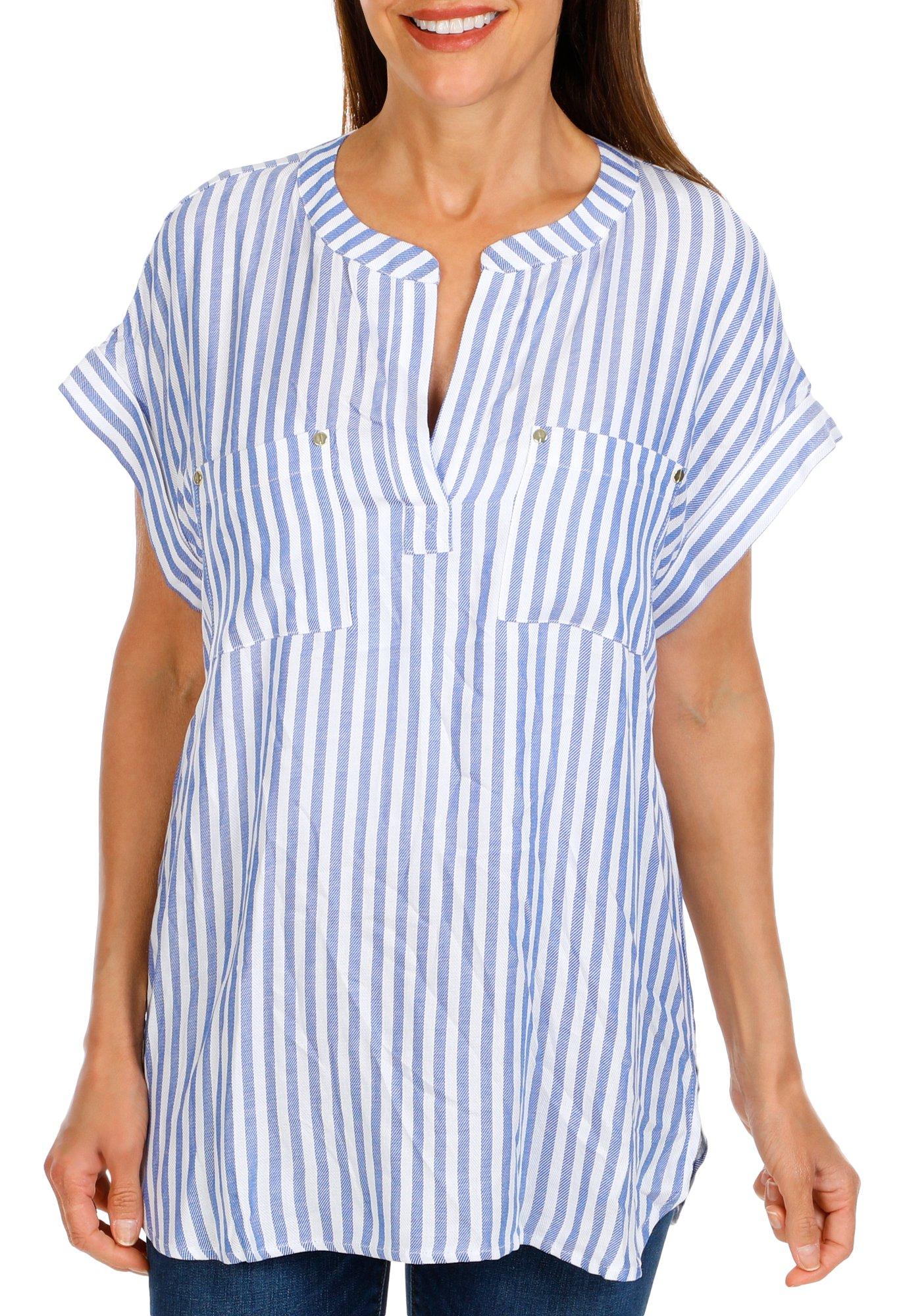 Women's Short Sleeve Striped Blouse