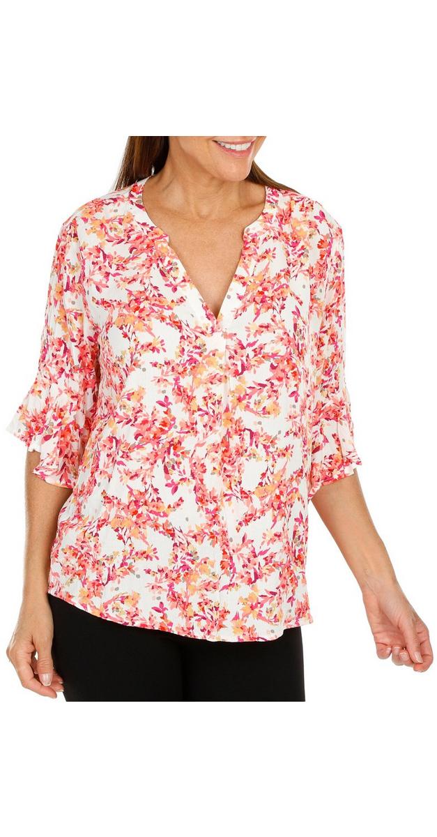 Women's Quarter Sleeve Floral Print Blouse Pink bealls