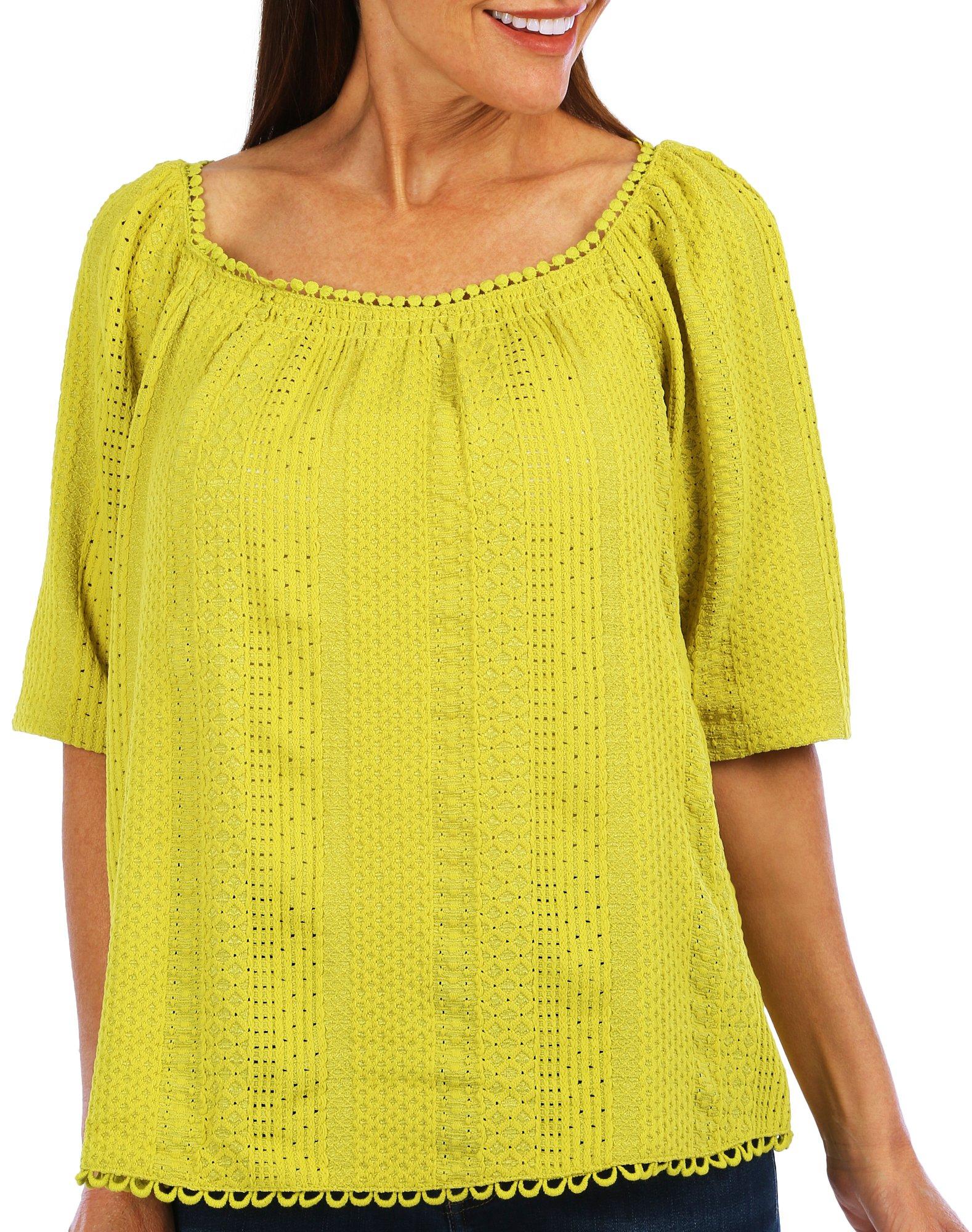 Women's Solid Eyelet Knit Top