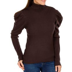 Women's Solid Puff Sleeve Pull Over Sweater - Brown