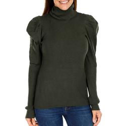 Women's Solid Puff Sleeve Pull Over Sweater - Olive