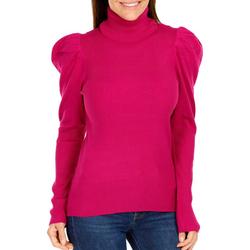 Women's Solid Puff Sleeve Pull Over Sweater - Pink
