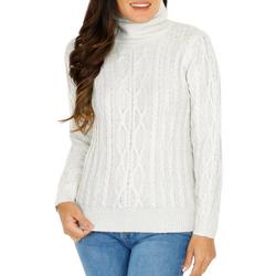 Women's Solid Cable Knit Turtle Neck Sweater - Grey