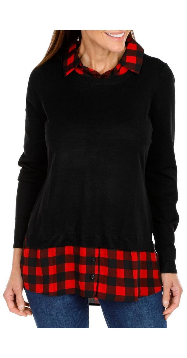 Women's Plaid Twofer Collared Sweater - Black/Red | bealls