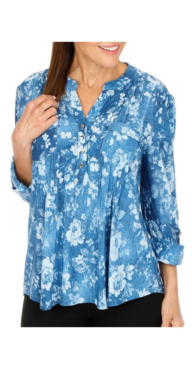 Women's Floral Print Top Blue bealls