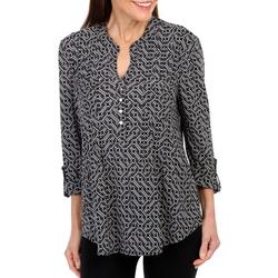 Women's Printed Button Tab Sleeve Top