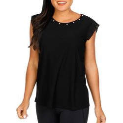 Women's Solid Pleated Cap Sleeve Top