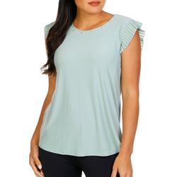 Women's Solid Pleated Cap Sleeve Top