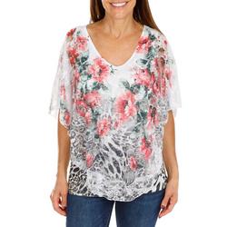 Women's Floral Lace Overlay Top - Multi