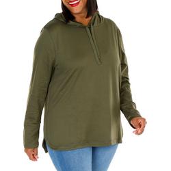 Women's Plus Solid Long Sleeve Hooded Top - Green