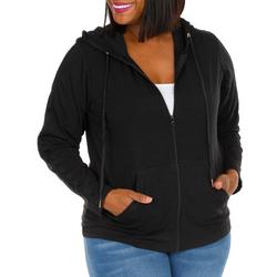 Women's Plus Active Solid Zip Up Jacket - Black