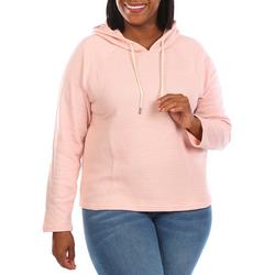 Women's Plus Long Sleeve Ribbed Pullover Hoodie - Pink