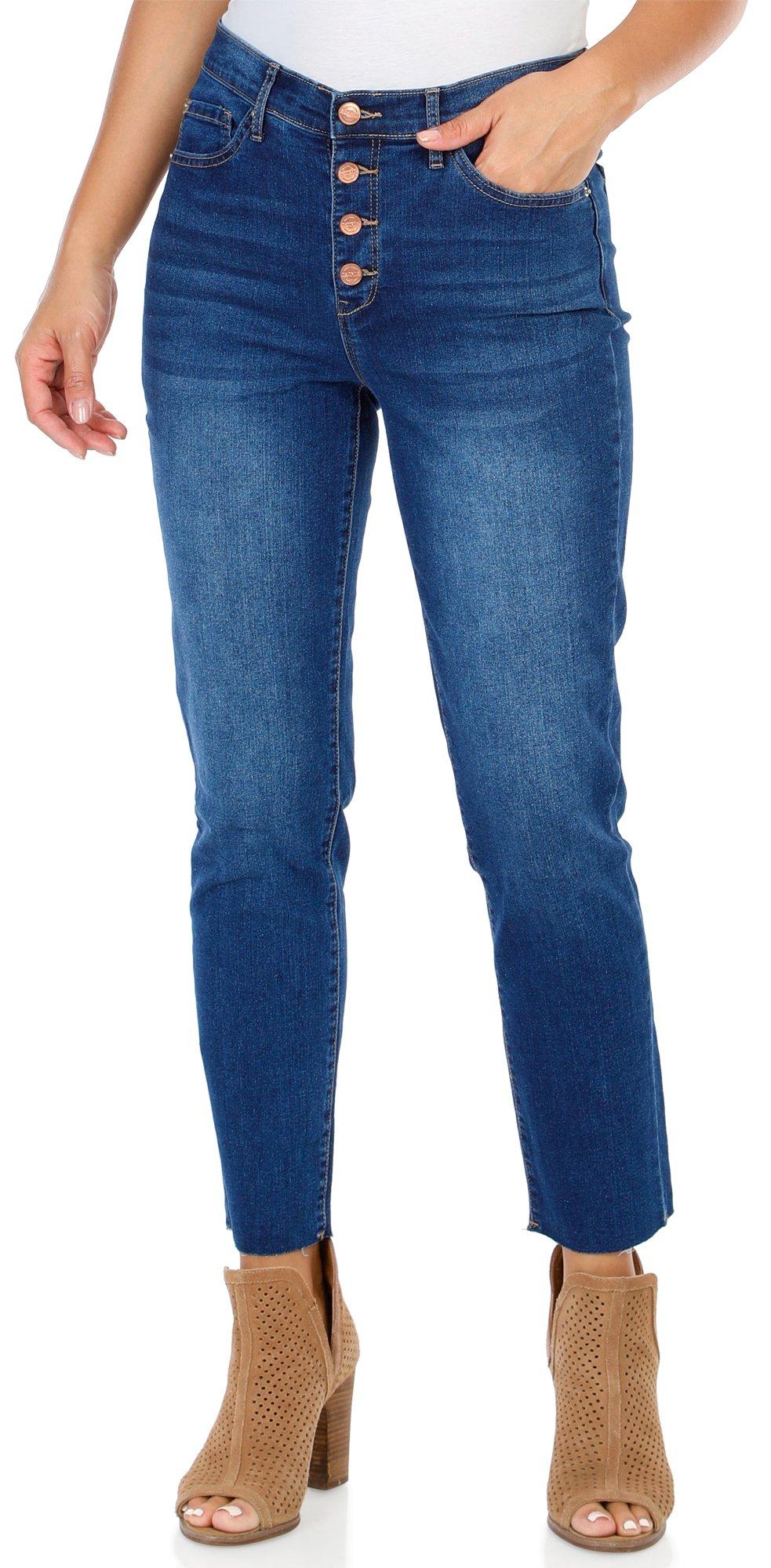 Women's Solid Button Fly Skinny Jeans
