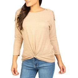 Women's Solid Shoulder Button Accented Top