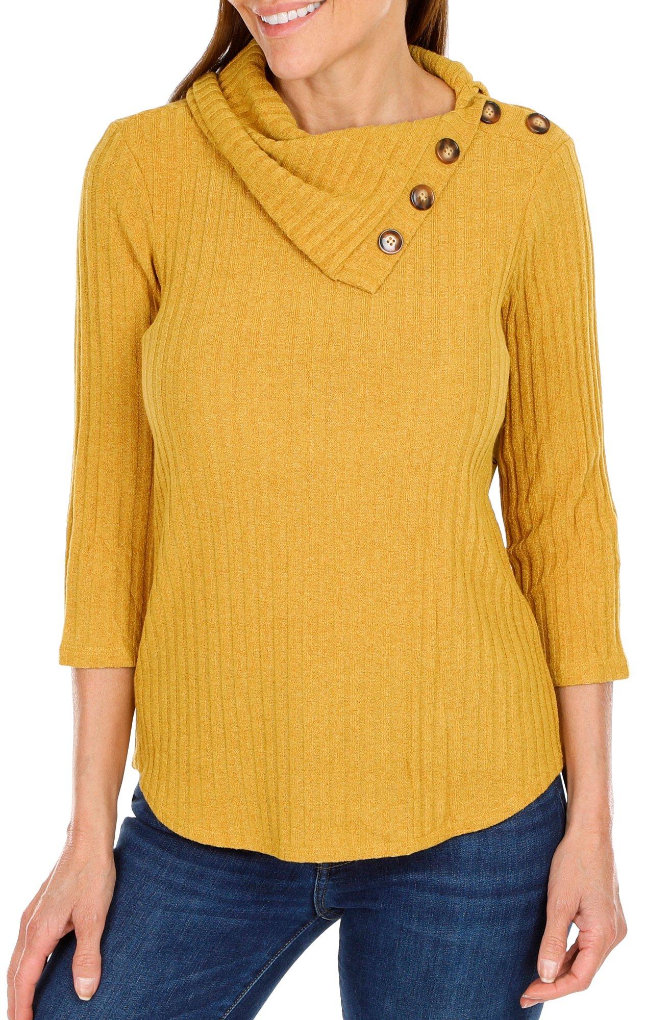 Women's Quarter Sleeve Miru Cowl Neck Sweater Top - Yellow
