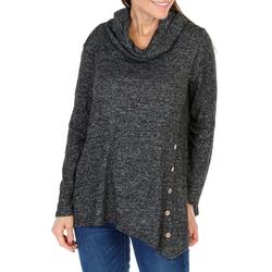 Women's Button Accented Cowl Neck Sweater - Grey
