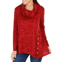 Women's Button Accent Cowl Neck Sweater - Red