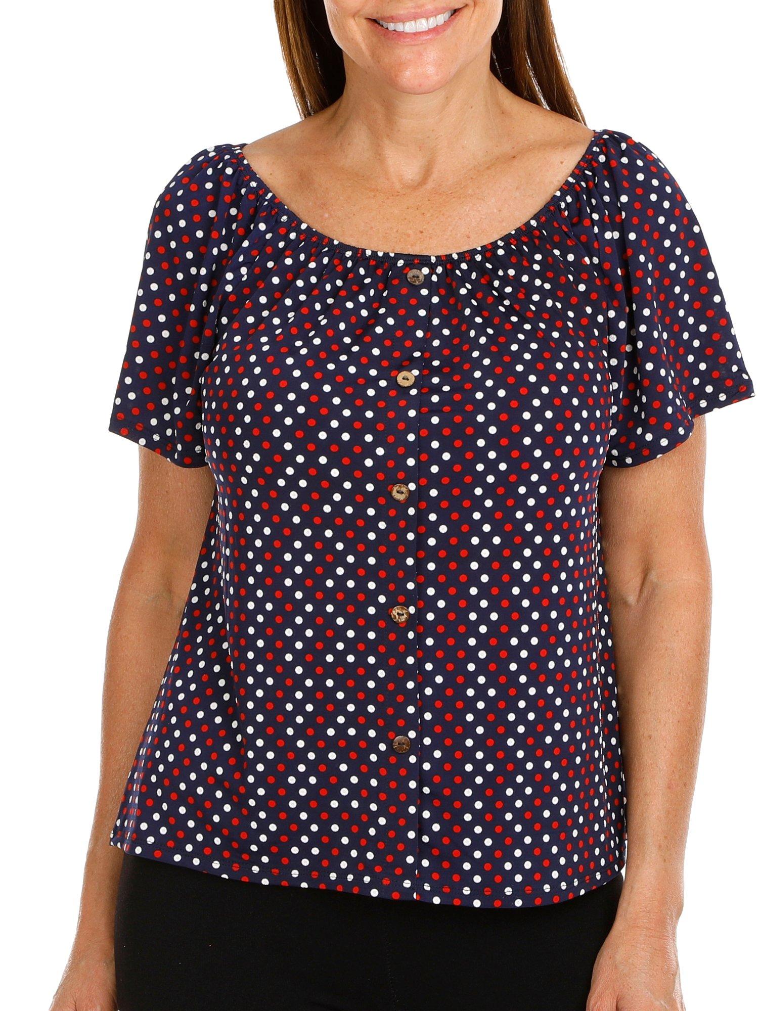 Women's Polka Dot Button Dawn Top - Multi