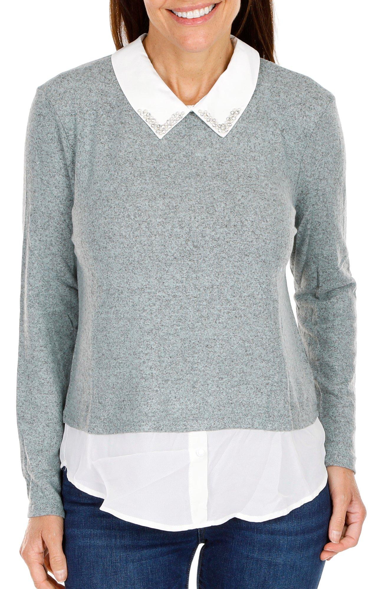 Women's 2Fer Knit Top- Grey