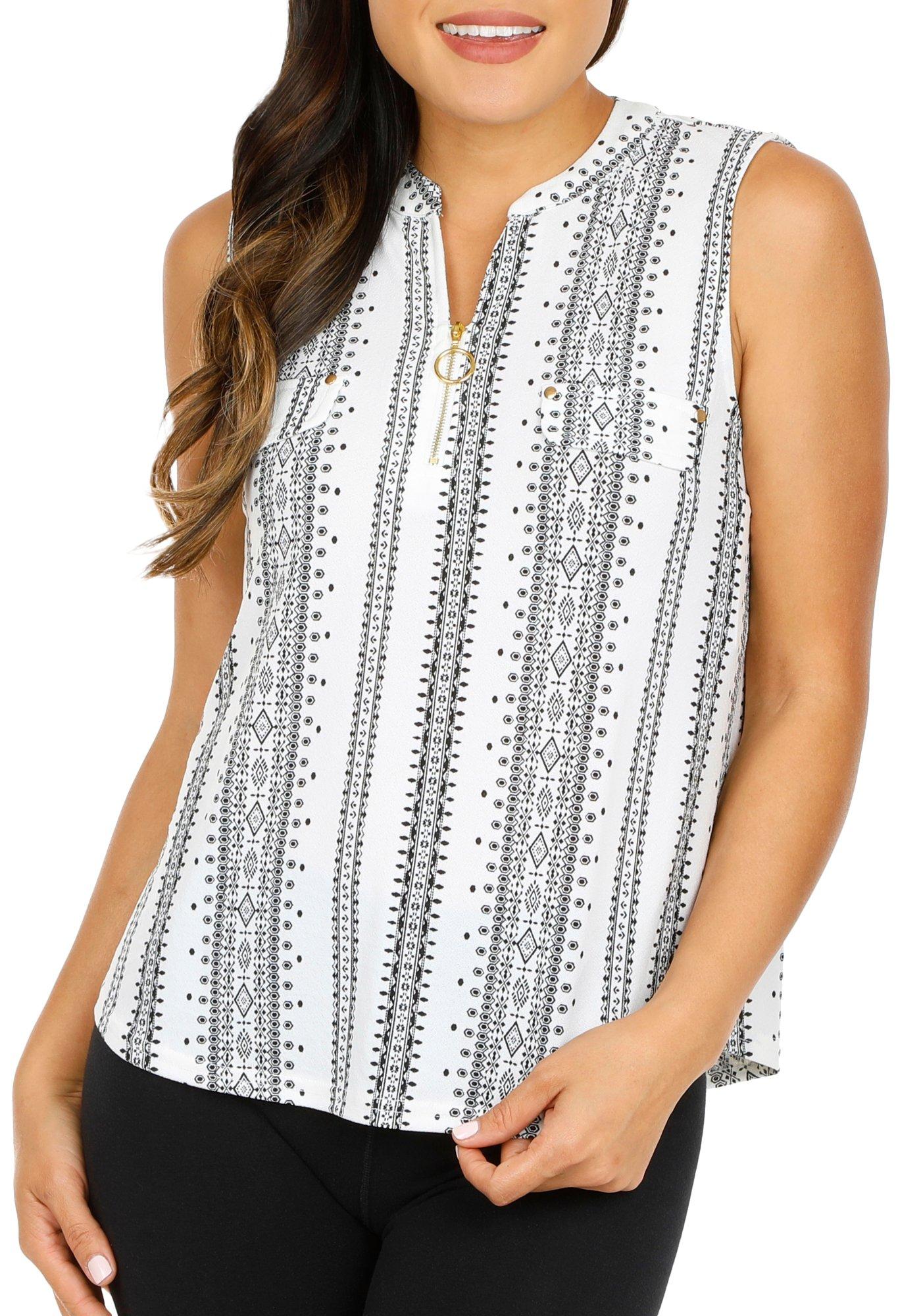 Women's Sleeveless Printed Top - White