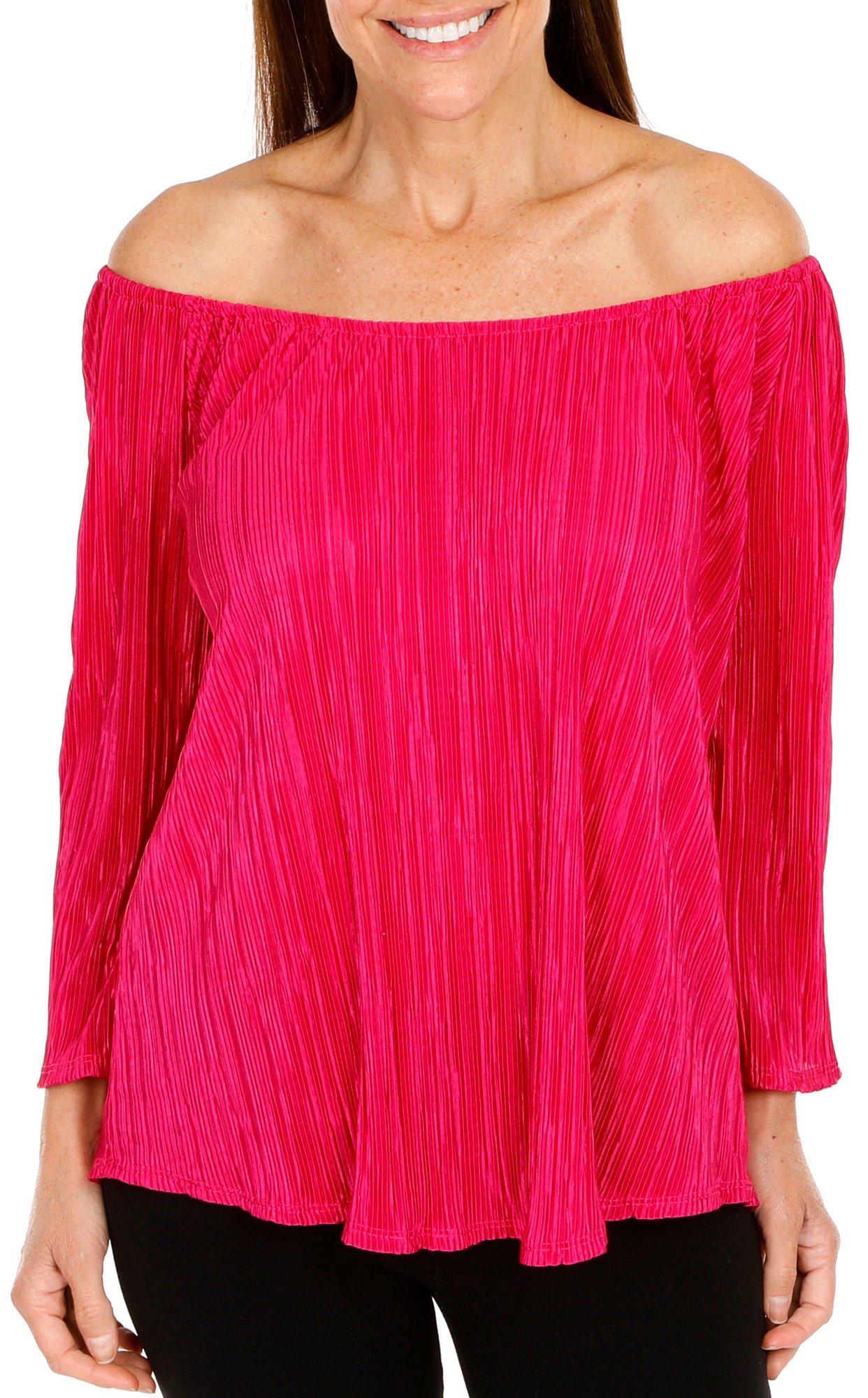 Women's Solid Pleated Off Shoulder Top - Pink