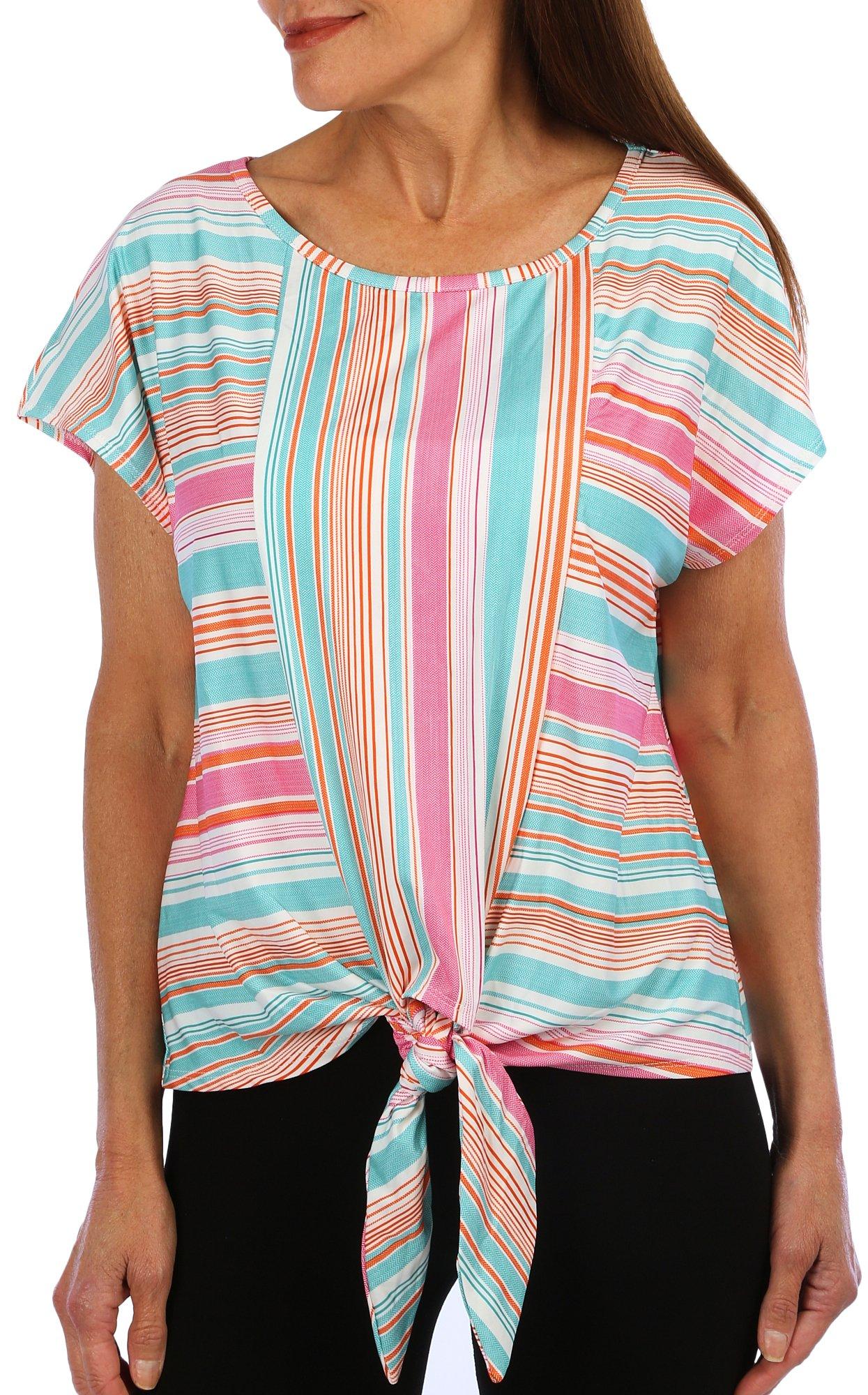 Women's Stripe Print Tie Front Top