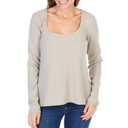 Women's Long Sleeve Ribbed Knit Sweater - Tan