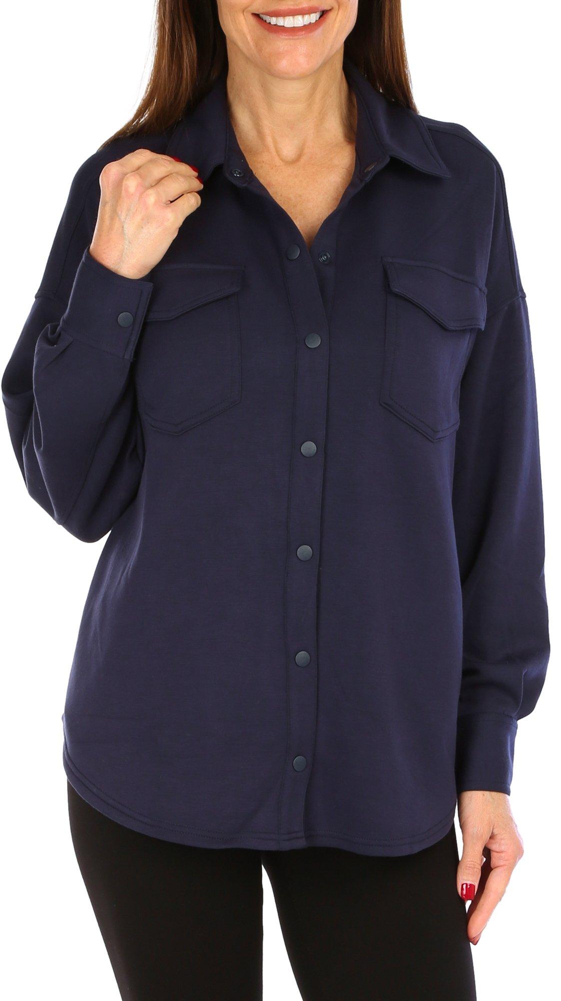 Women's Active Solid Button Down Top