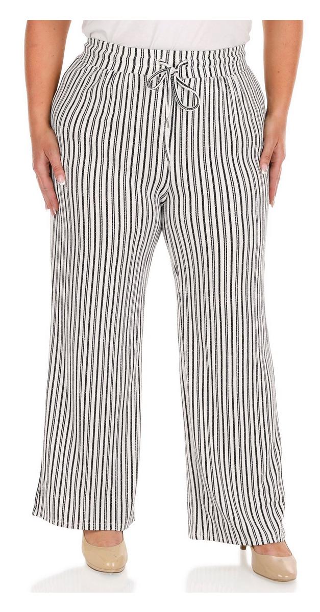 Womens Striped Wide Leg Pull On Pants Black White Bealls