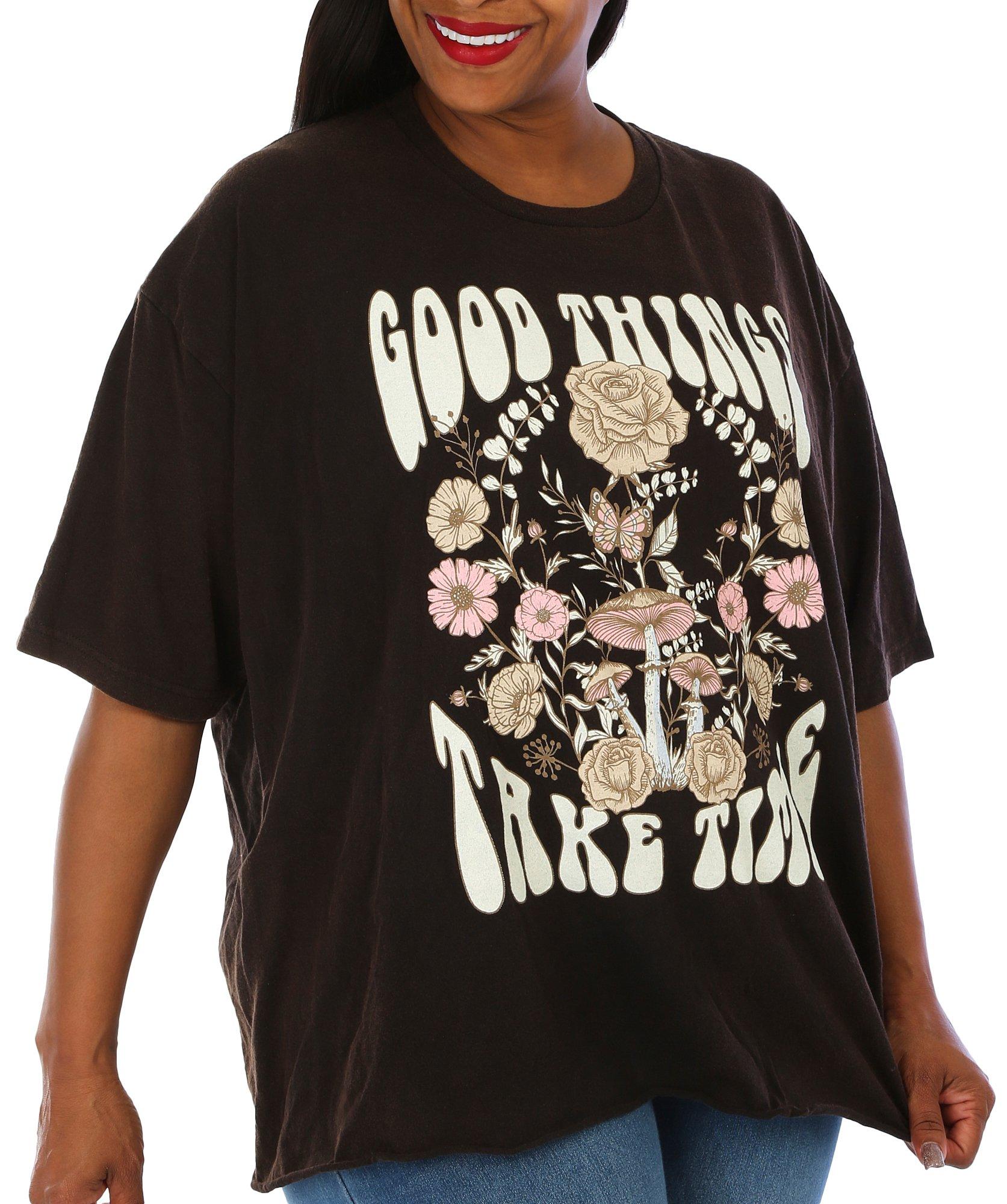 Juniors Plus Good Things Floral Graphic Tee