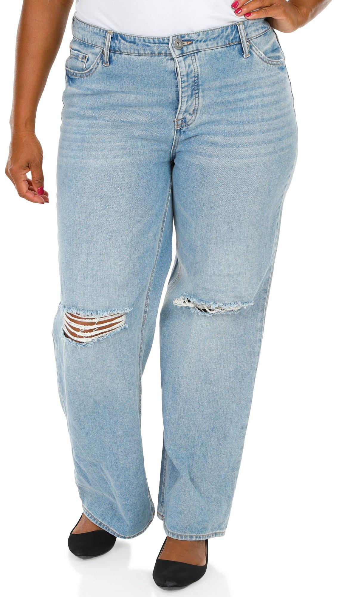 Women's Plus Relaxed Wide Straight Jeans- Light Wash