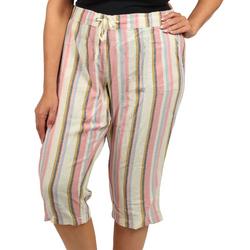 Women's Plus Striped Linen Capri Pants