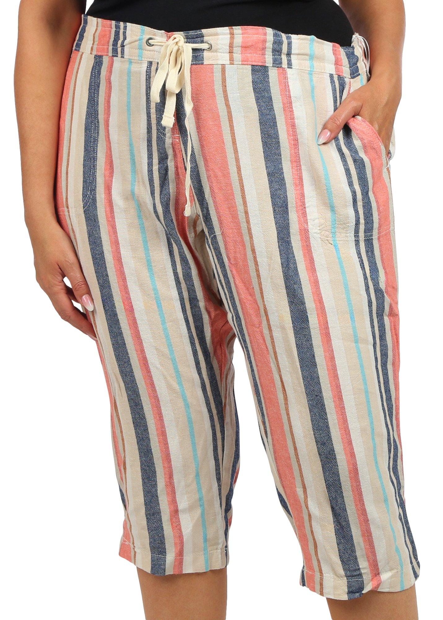 Women's Plus Striped Linen Capri Pants
