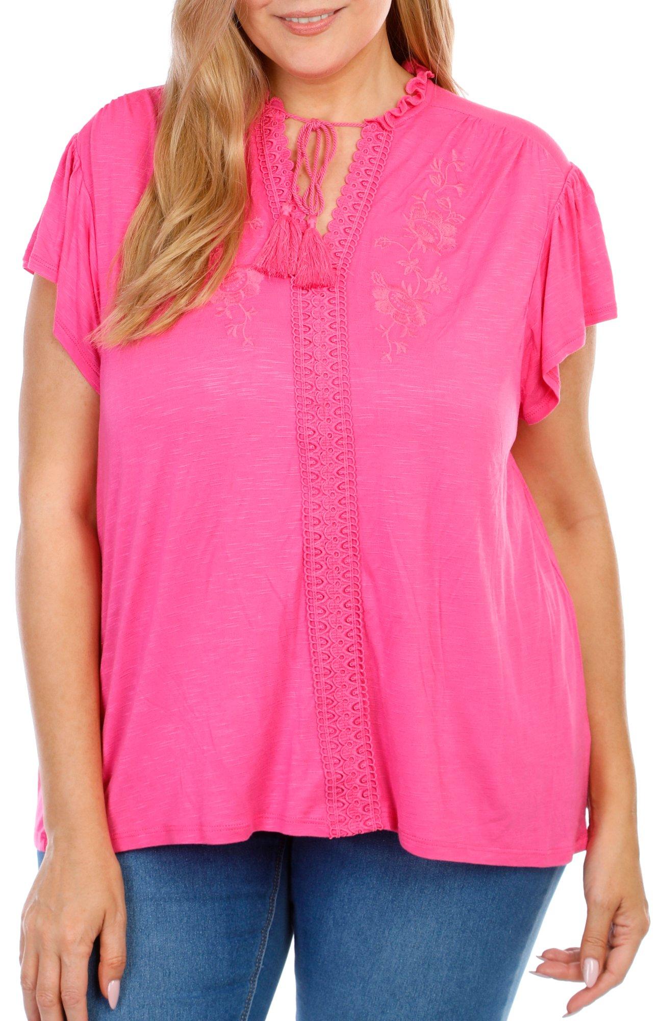 Women's Plus Solid Embroidered Top