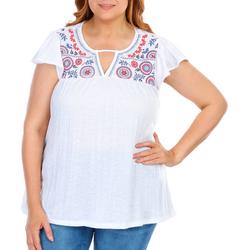 Women's Plus Embroidered Short Sleeve Blouse