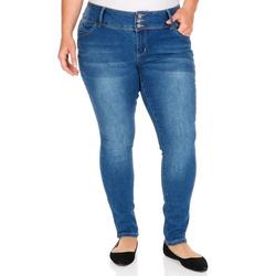 Women's Plus 3 Button Skinny Jeans - Dark Wash