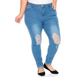 Women's Plus Destressed Skinny Jeans - Medium Wash