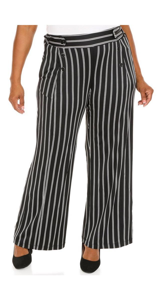 Womens Plus Stripe Pull On Pants Black Bealls