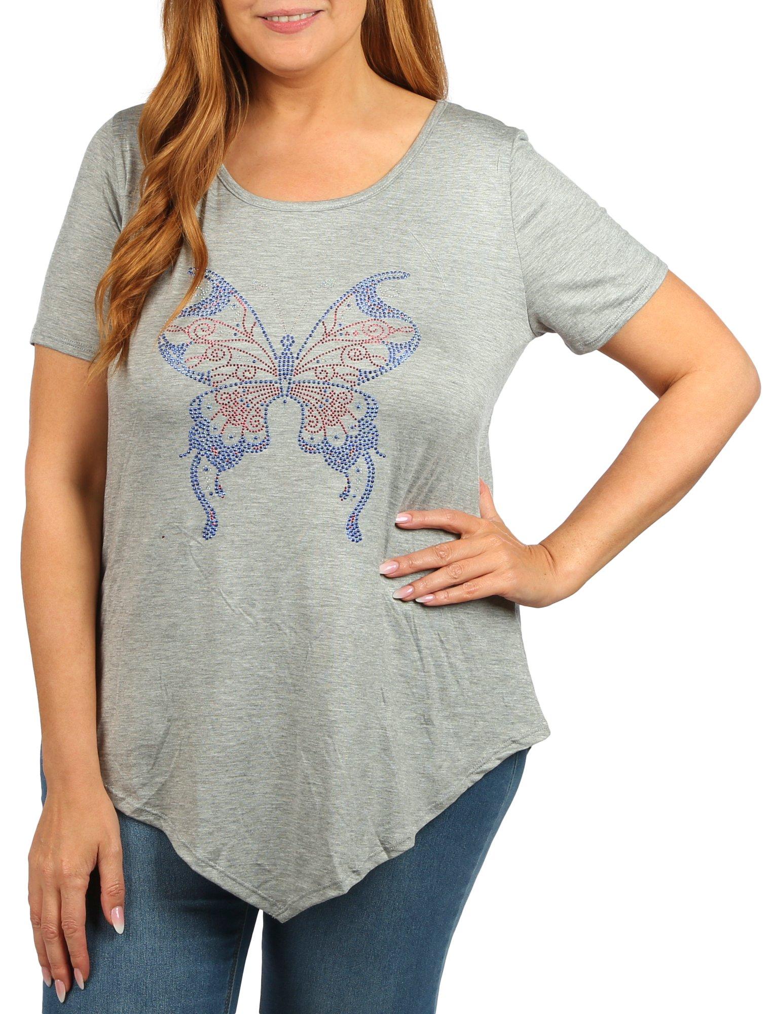 Women's Plus Americana Studded Butterfly Graphic Top