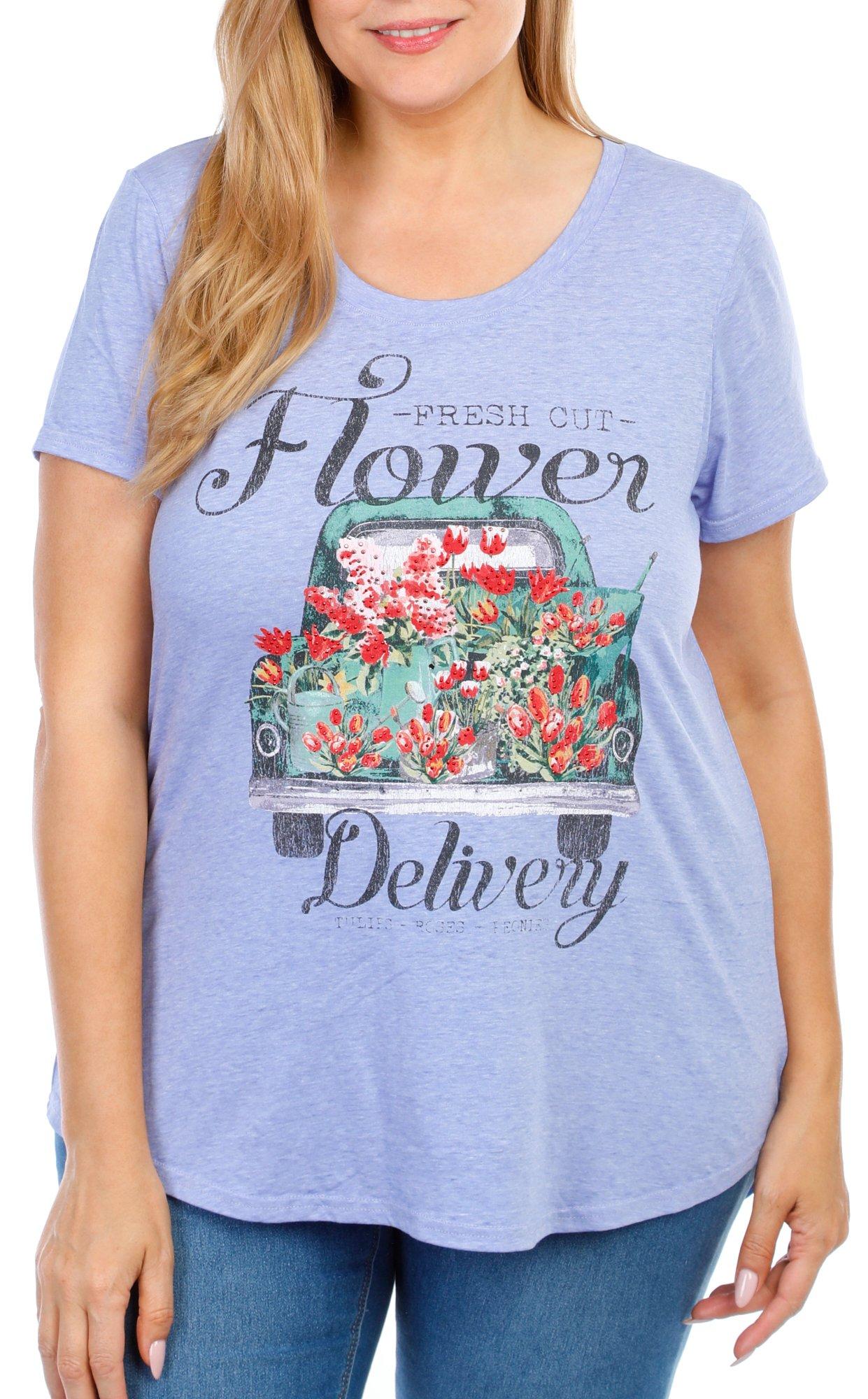 Women's Plus Flower Delivery Graphic Top