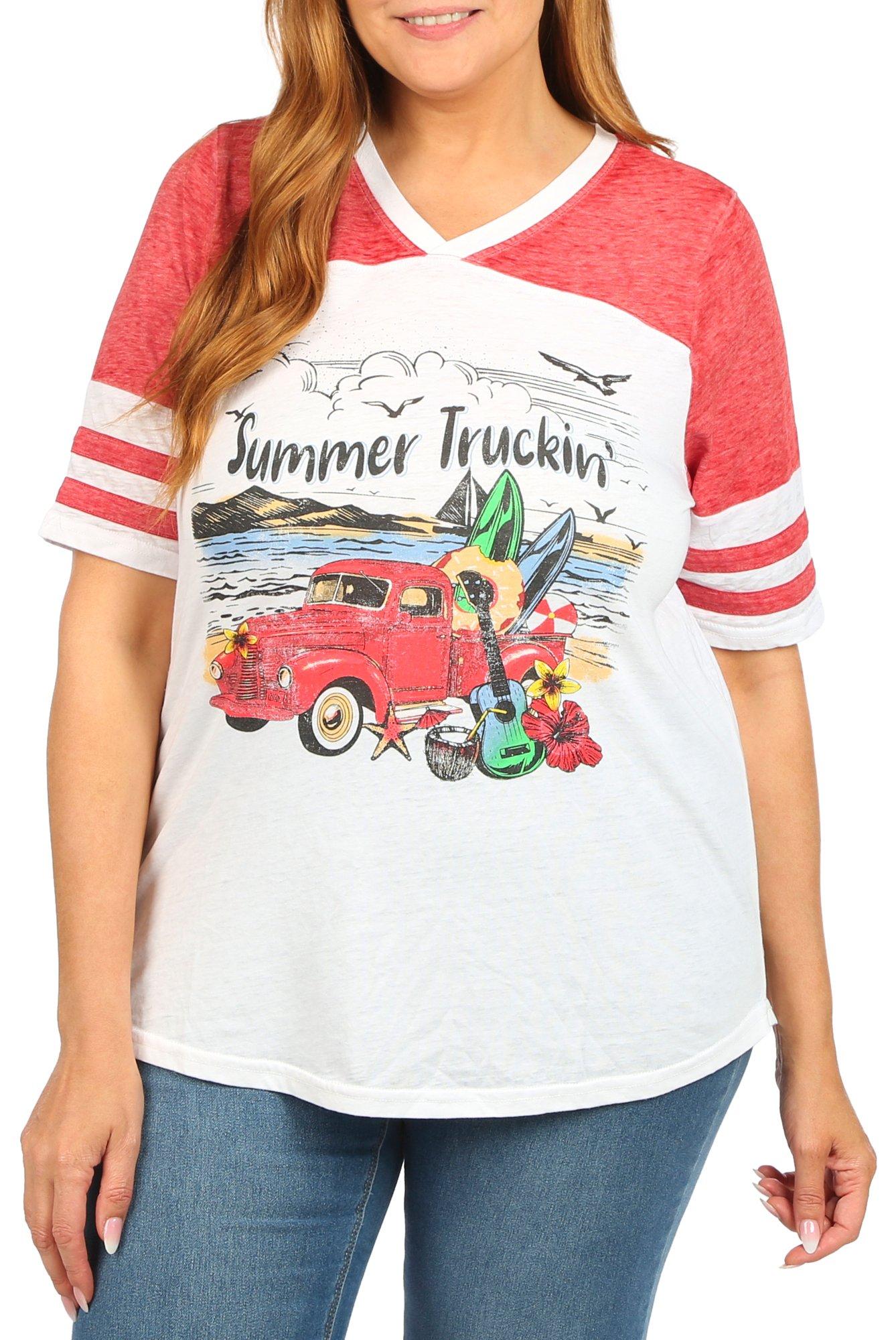 Women's Plus Summer Truckin Graphic Top