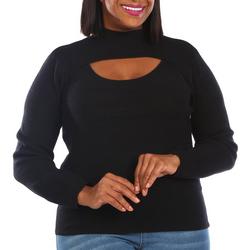 Women's Plus Solid Ribbed Keyhole Sweater - Black