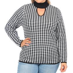 Women's Plus Houndstooth Keyhole Top