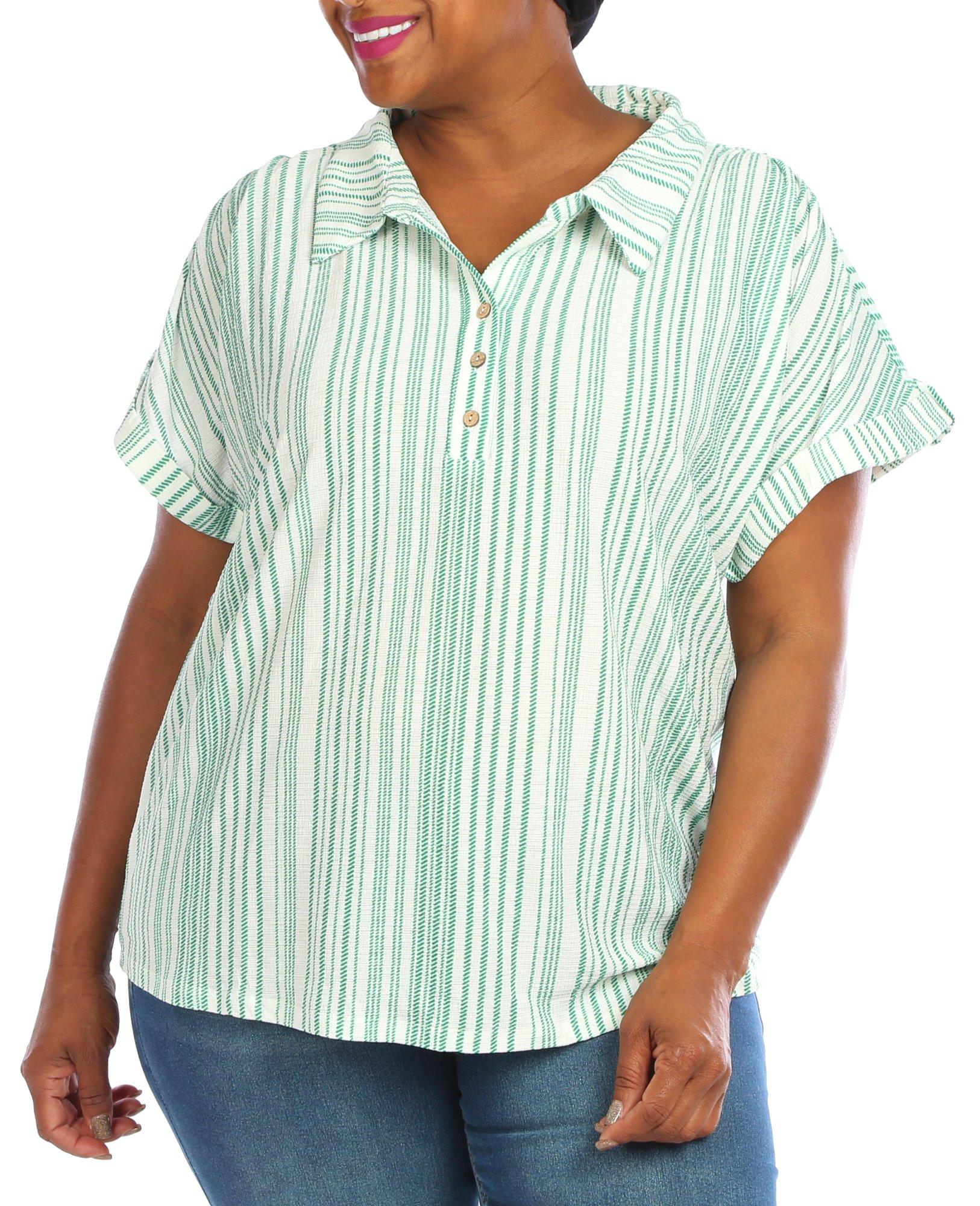 Women's Plus Striped Short Sleeve Top