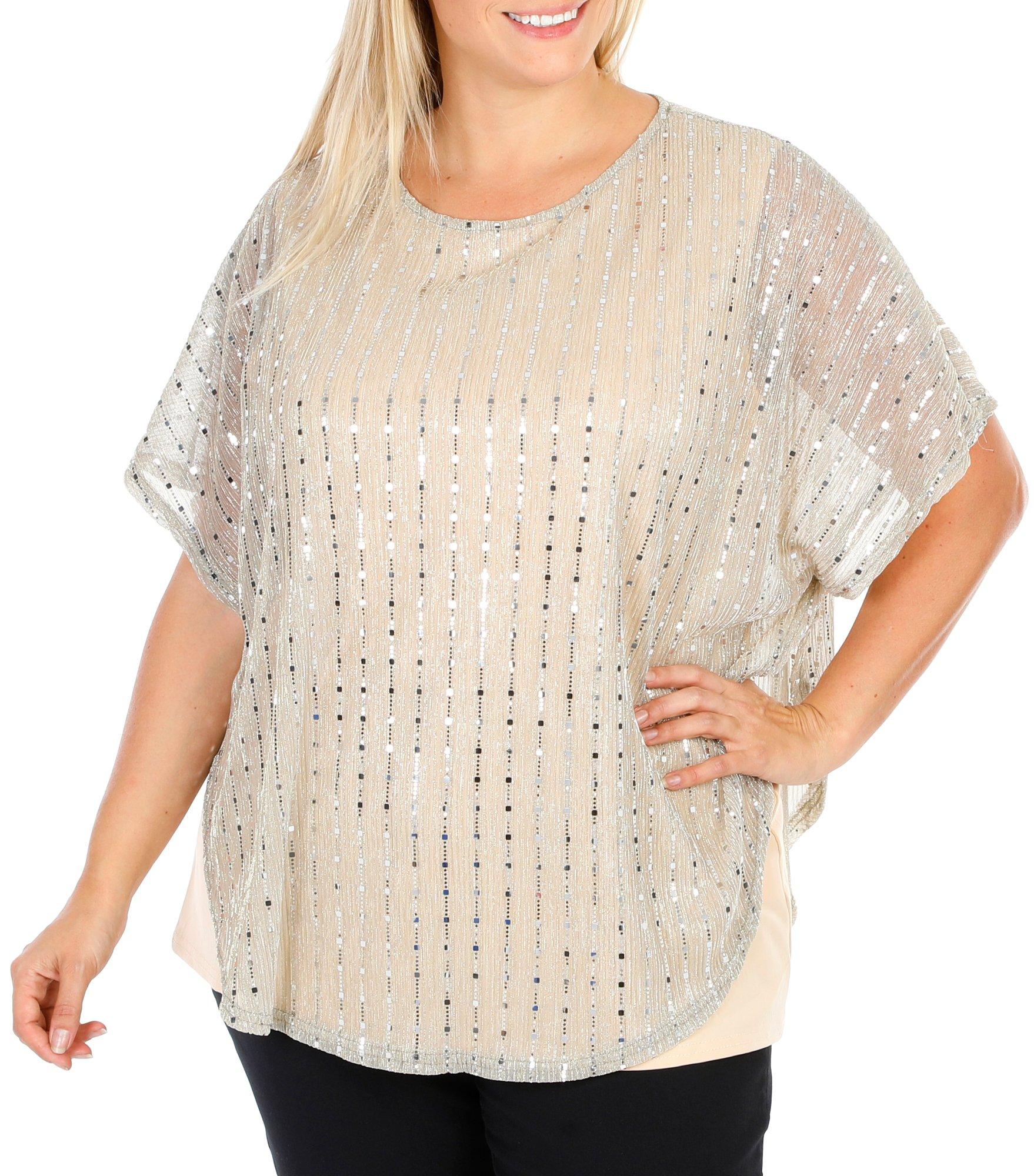 Women's Plus Metallic Angel Sleeve Blouse