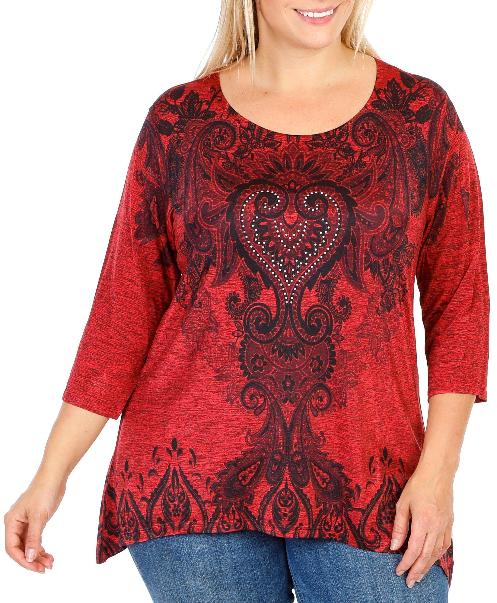 Women's Plus Jewel Embellished Print Top